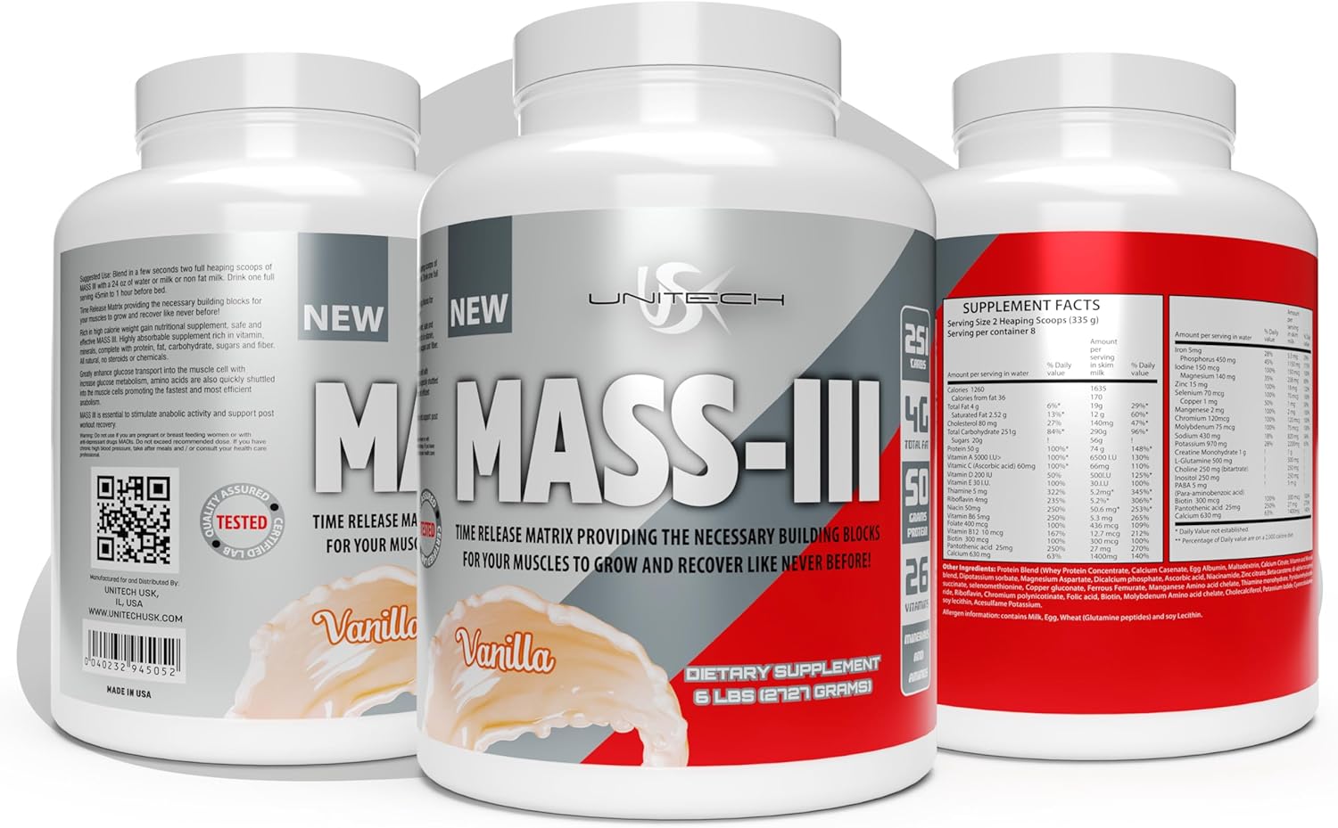 Vanilla Mass Gainer Powder with Protein Isolate & Concentrate - Supports Muscle Growth & Recovery - Rich in Protein, Vitamins, Minerals - 96oz