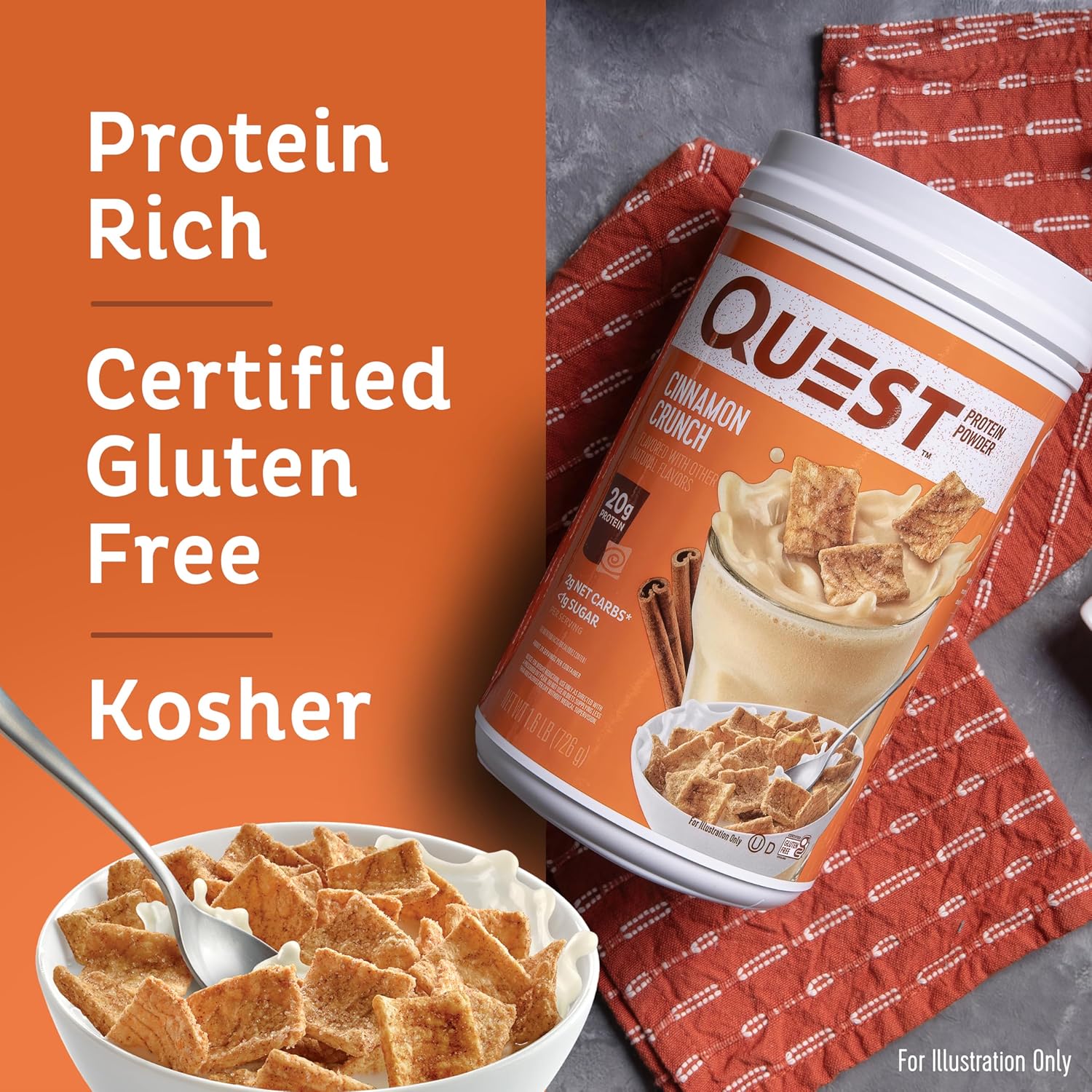 Vanilla Milkshake & Cinnamon Crunch Protein Powder Bundle - High Protein, Low Sugar, 1.6lb & 1lb, 43 Servings - Quest Nutrition