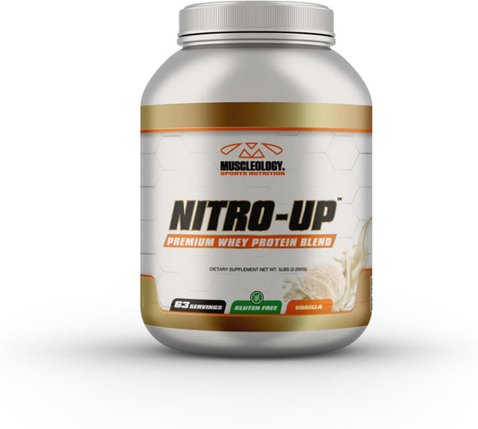 Vanilla MUSCLEOLOGY Nitro-Up Whey Isolate Protein Powder with BCAAs & Digestive Enzymes - 5lb