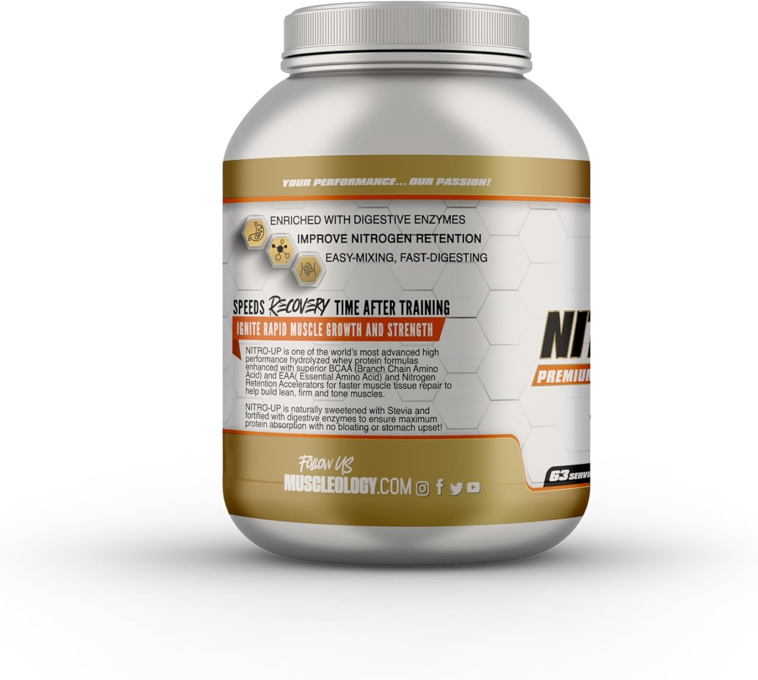 Vanilla MUSCLEOLOGY Nitro-Up Whey Isolate Protein Powder with BCAAs & Digestive Enzymes - 5lb