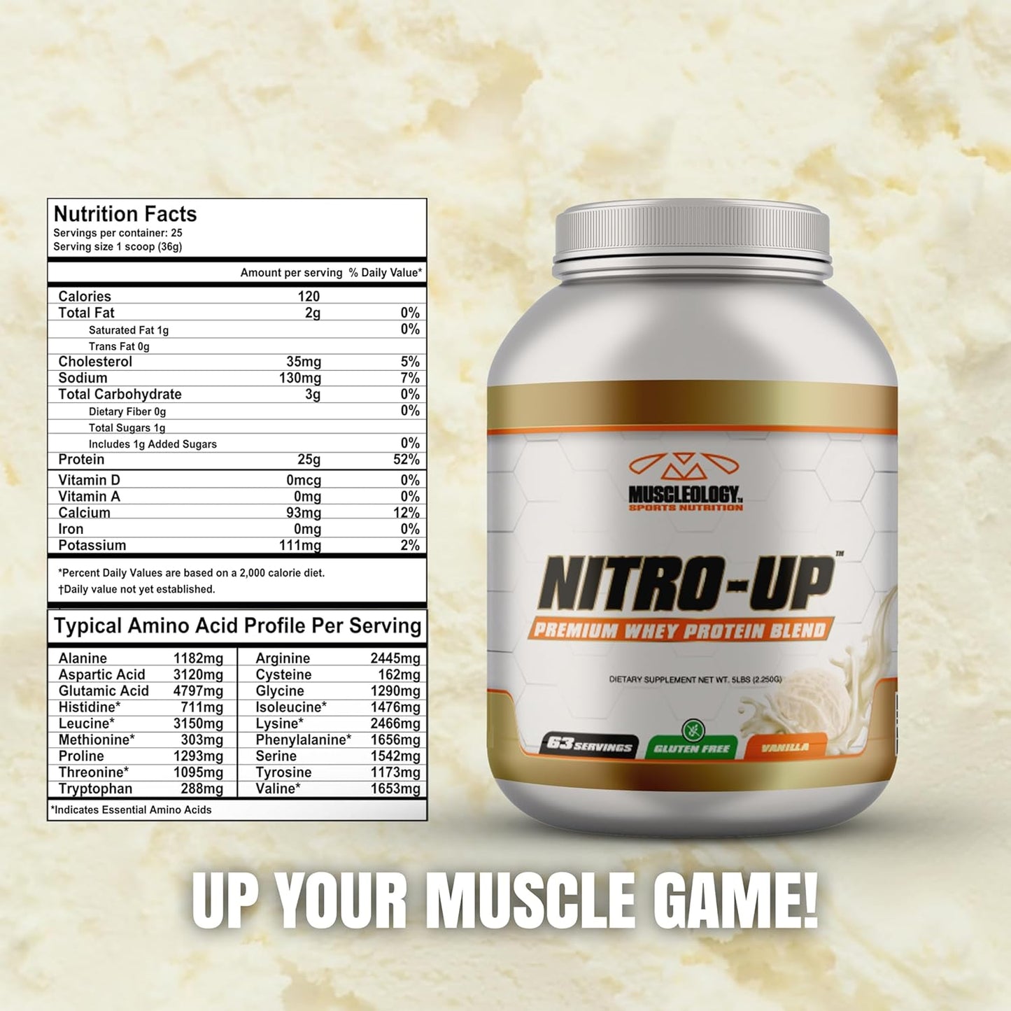 Vanilla MUSCLEOLOGY Nitro-Up Whey Isolate Protein Powder with BCAAs & Digestive Enzymes - 5lb