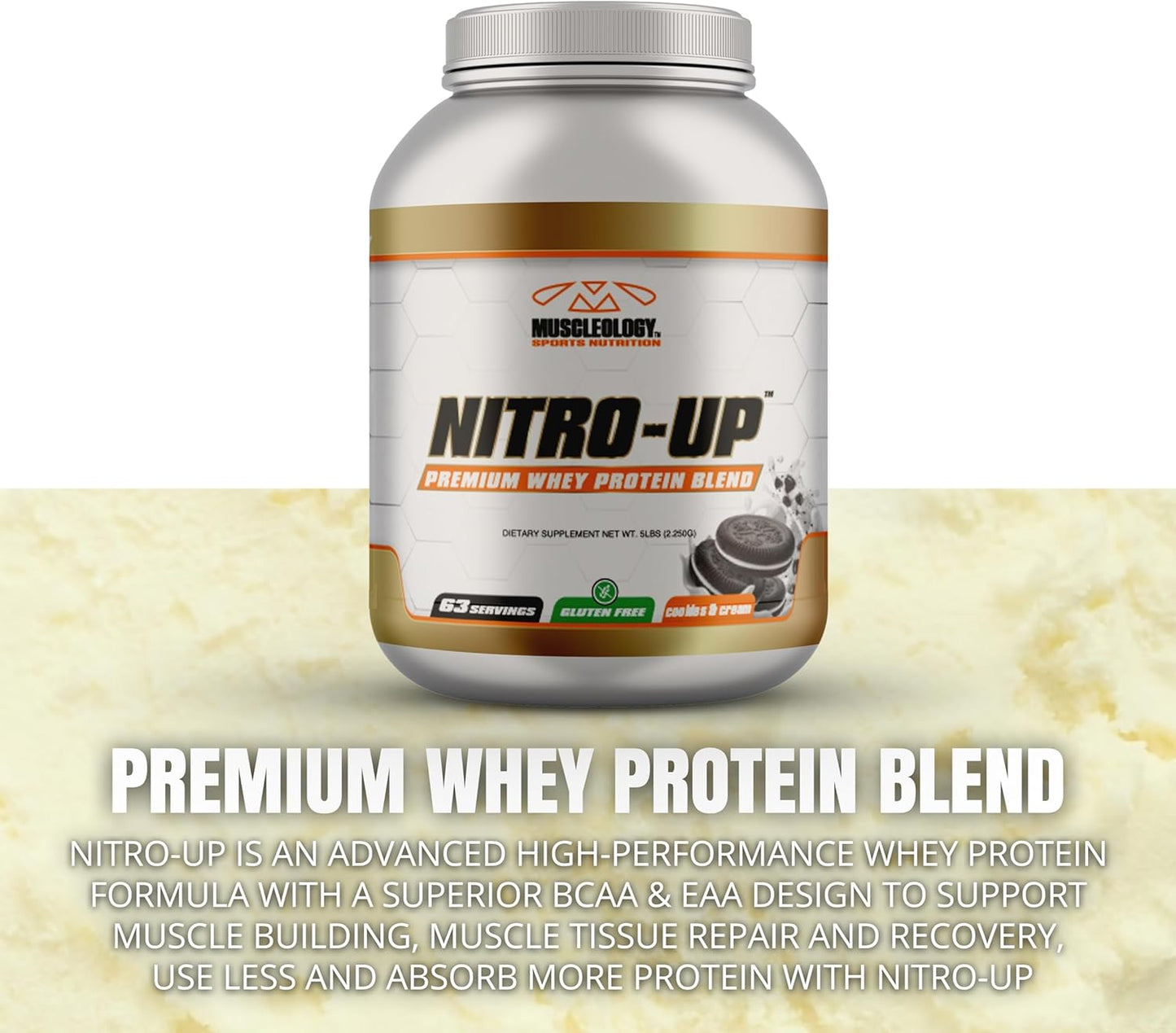 Vanilla MUSCLEOLOGY Nitro-Up Whey Isolate Protein Powder with BCAAs & Digestive Enzymes - 5lb