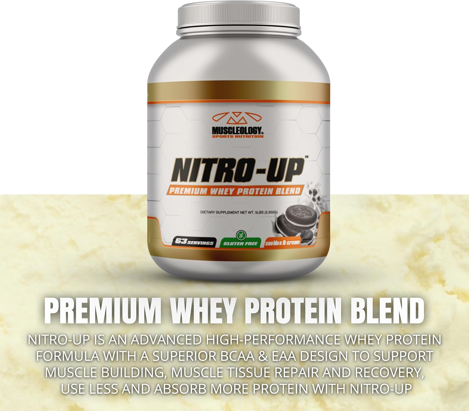 Vanilla MUSCLEOLOGY Nitro-Up Whey Isolate Protein Powder with BCAAs & Digestive Enzymes - 5lb