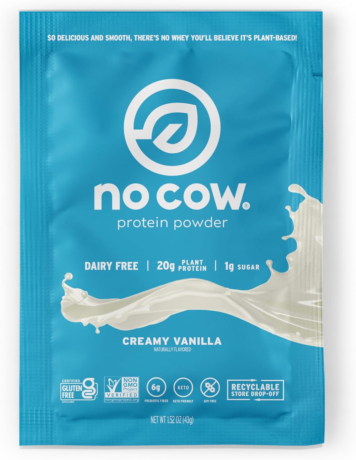 Vanilla No Cow Vegan Protein Powder Single Serve Packets - 20g Plant Based Protein, Dairy/Soy/Gluten Free, Keto Friendly - 10 Count