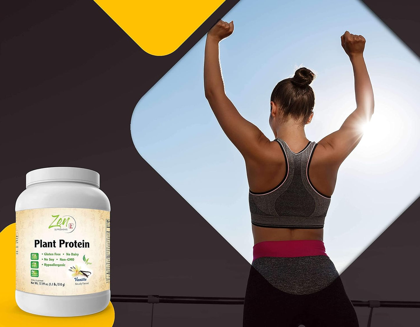 Vanilla Plant Protein Powder - 1.1LB, 25g Protein - Vegan, Low Carb, Dairy & Gluten Free, Kosher, Non-GMO
