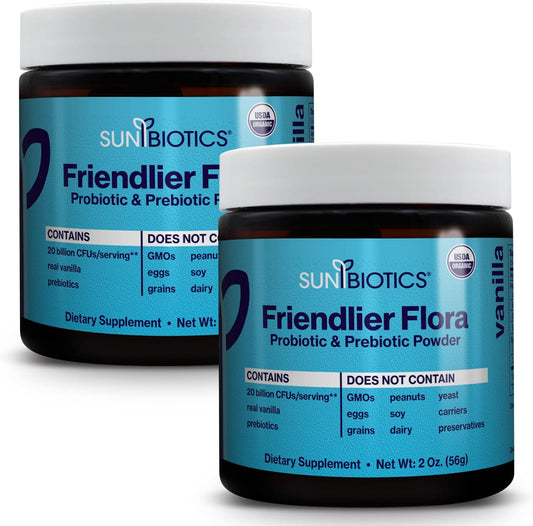 Vanilla Prebiotic & Probiotic Powder for Women & Men - 20 Billion CFUs, 4 Probiotic Strains - Gut Health, Immune Support (Pack of 2)