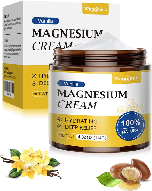 Vanilla Scented Magnesium Cream for Sleep and Muscle Relaxation - Natural Body Butter for Hydration - Safe for Kids with Leg Cramps and Pain