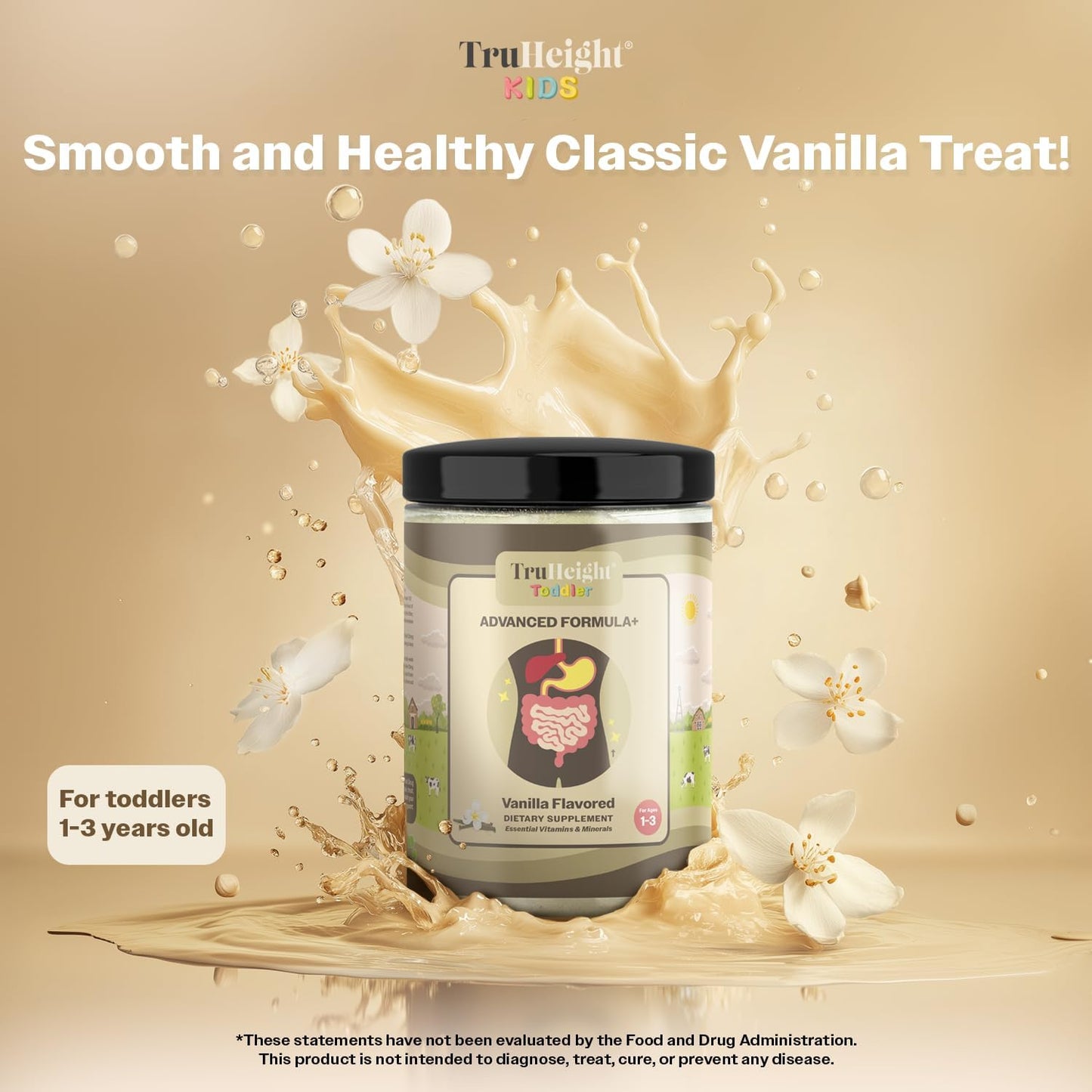 Vanilla TruHeight Toddler Advanced Formula with 16 Essential Vitamins for 1-3 Years Old, Milk-Based Nutritional Drink for Complete Toddler Nutrition - Non-GMO