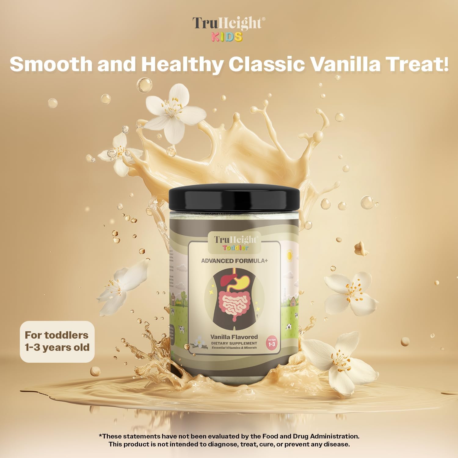 Vanilla TruHeight Toddler Advanced Formula with 16 Essential Vitamins for 1-3 Years Old, Milk-Based Nutritional Drink for Complete Toddler Nutrition - Non-GMO