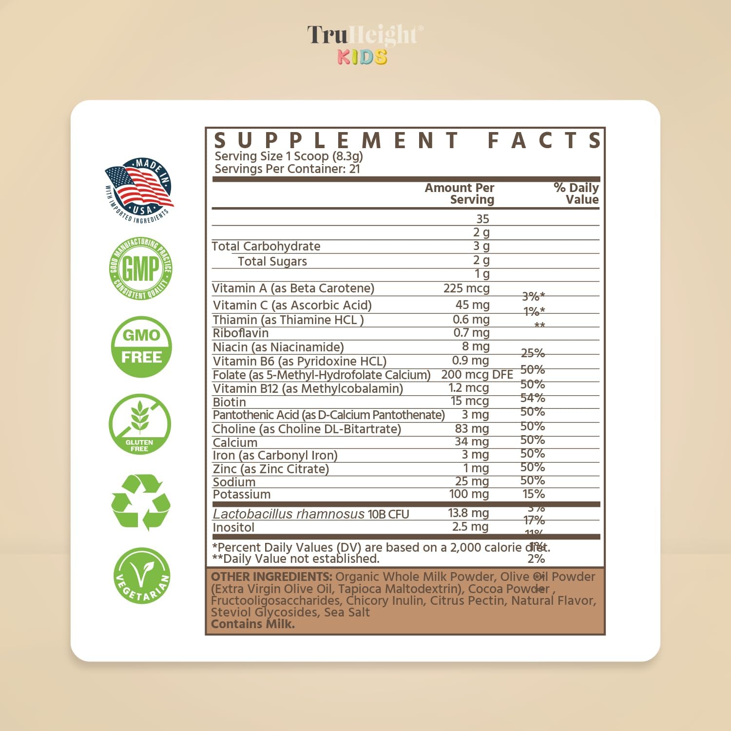 Vanilla TruHeight Toddler Advanced Formula with 16 Essential Vitamins for 1-3 Years Old, Milk-Based Nutritional Drink for Complete Toddler Nutrition - Non-GMO