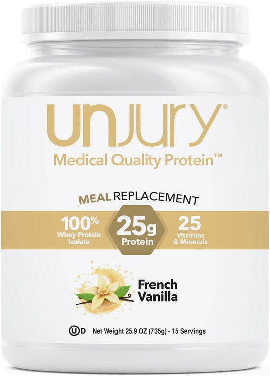 Vanilla Unjury Meal Replacement Powder - 26g Protein, 25 Vitamins & Minerals, Whey Isolate, Low Carb & Sugar - 15 Servings