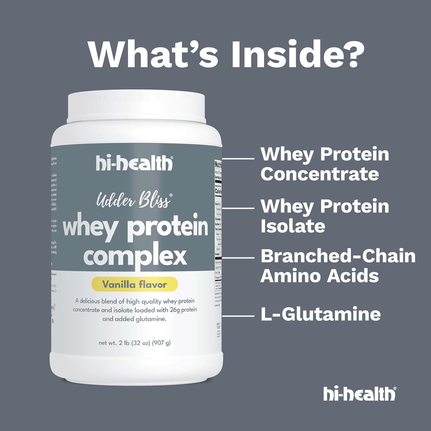 Vanilla Whey Protein Complex Powder with Glutamine - Hi-Health Udder Bliss (2lb)
