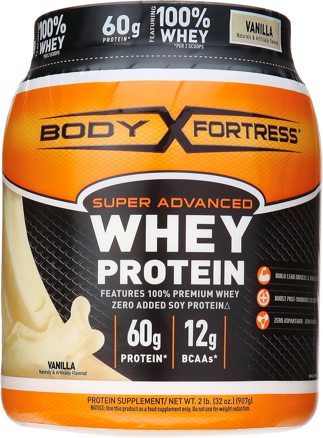 Vanilla Whey Protein Powder with Creatine and Glutamine - 32 Ounce Gluten Free Formula by Body Fortress