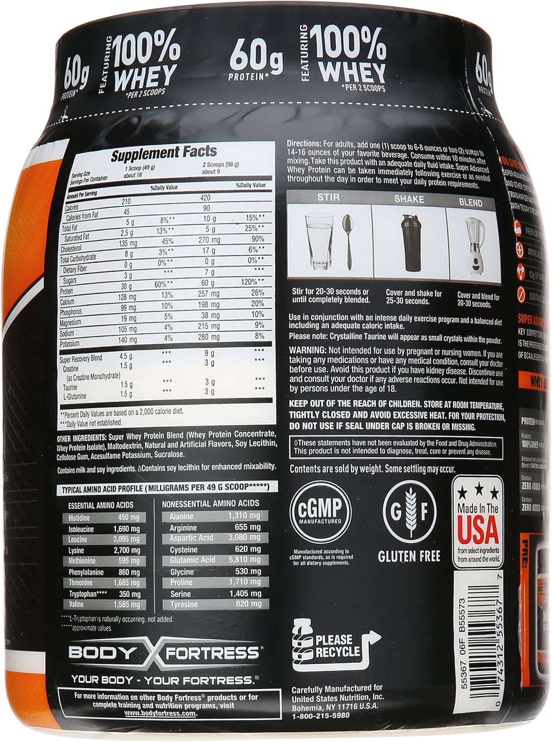 Vanilla Whey Protein Powder with Creatine and Glutamine - 32 Ounce Gluten Free Formula by Body Fortress