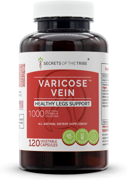 Varicose Vein Herbal Supplement Blend for Healthy Legs Support - Secrets of the Tribe (120 Capsules)
