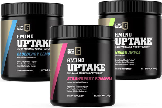 Variety Pack Complete Nutrition Elite Gold Amino Uptake: Strawberry Pineapple, Green Apple, Blueberry Lemonade - Amino Acid Supplement for Energy & Muscle Recovery