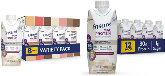 Variety Pack of Ensure Max Protein Nutrition Shakes - 30g Protein, French Vanilla - Pack of 12
