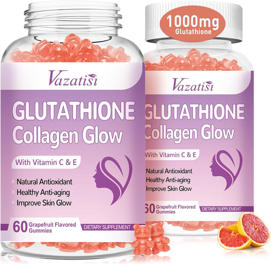 Vazatisi Glutathione Collagen Gummies with Vitamin C & E for Women, Skin Care & Anti-Aging, Grapefruit Flavor - 120 Count