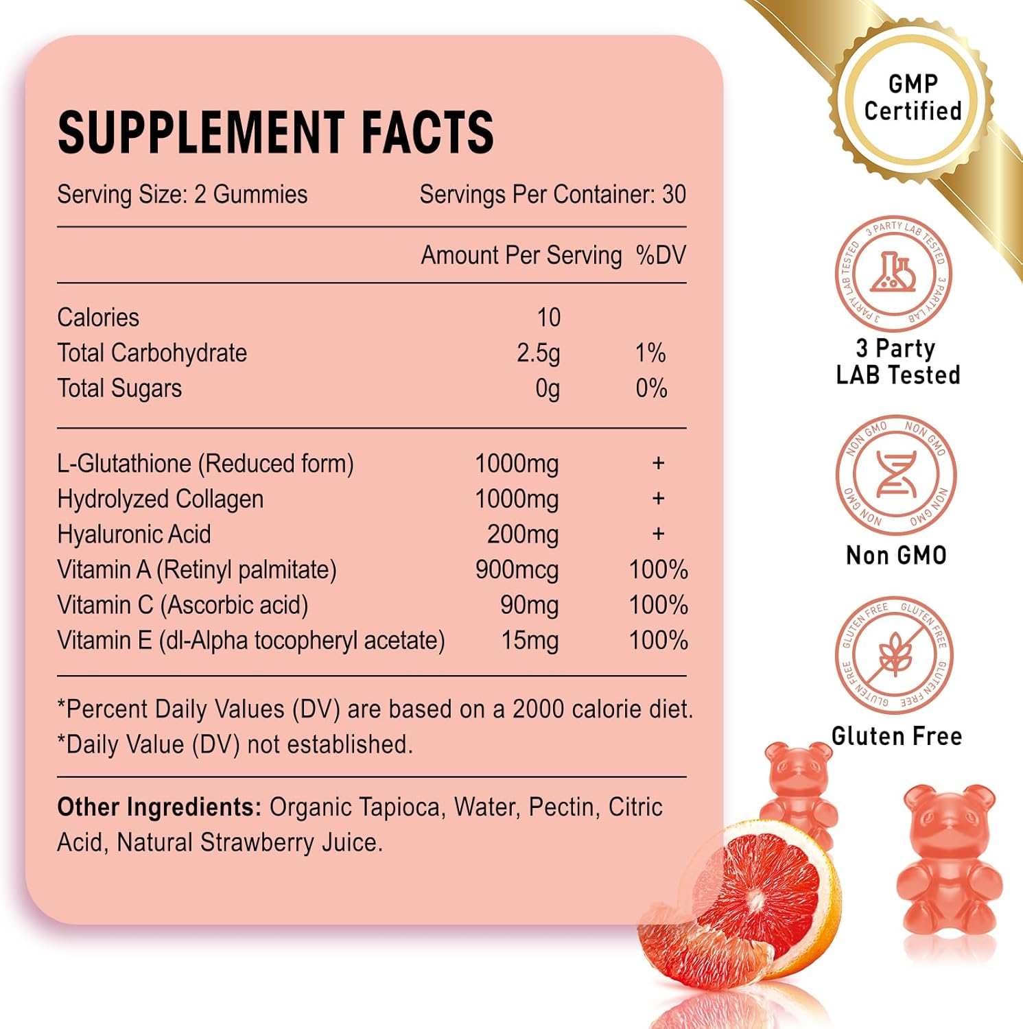 Vazatisi Glutathione Collagen Gummies with Vitamin C & E for Women, Skin Care & Anti-Aging, Grapefruit Flavor - 120 Count
