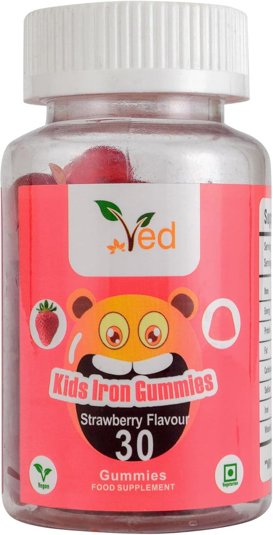 Ved Kids Iron Gummies: Vegan Iron Supplement for Energy & Immune System - 30 Chewable Vitamins (15 Days)