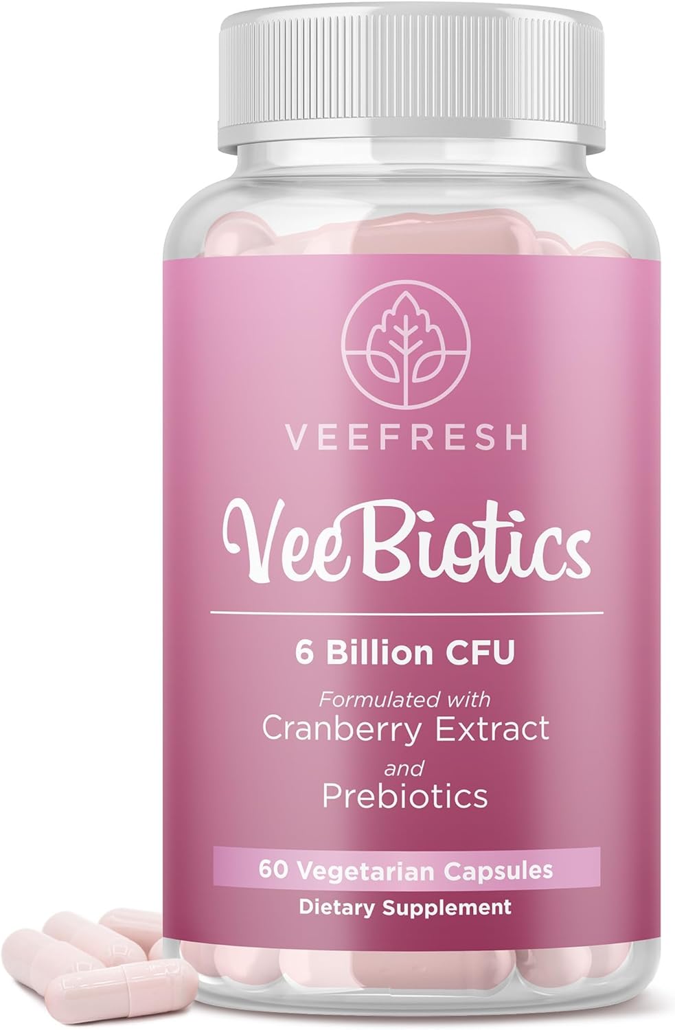 VeeFresh VeeBiotics Women's Probiotics with Cranberry Extract - 60 Capsules for Vaginal Health & pH Balance, Probiotics with Prebiotics for Overall Wellness
