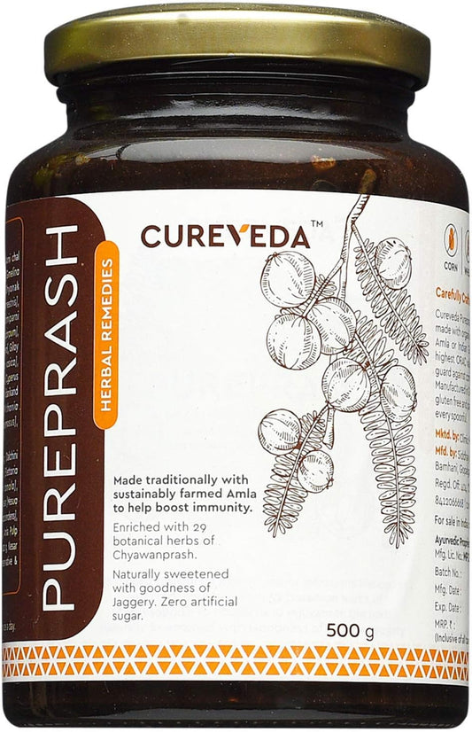 Veena Cureveda Herbal Pureprash: Immunity Booster, Jaggery-Based & Sugar-Free Chyawanprash (500g)