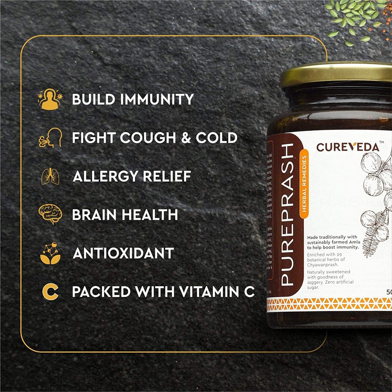 Veena Cureveda Herbal Pureprash: Immunity Booster, Jaggery-Based & Sugar-Free Chyawanprash (500g)