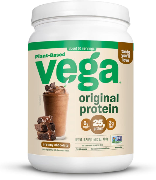 Vega Creamy Chocolate Plant Based Protein Powder Drink Mix, 16.2 oz - Water, Milk, Smoothies - Packaging Varies