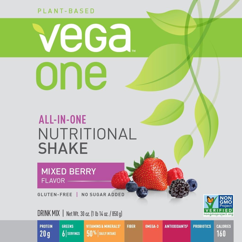 Vega One Berry Nutritional Shake - Plant Based Vegan Protein Powder, Gluten Free, Non GMO (30 oz) - 20 Servings