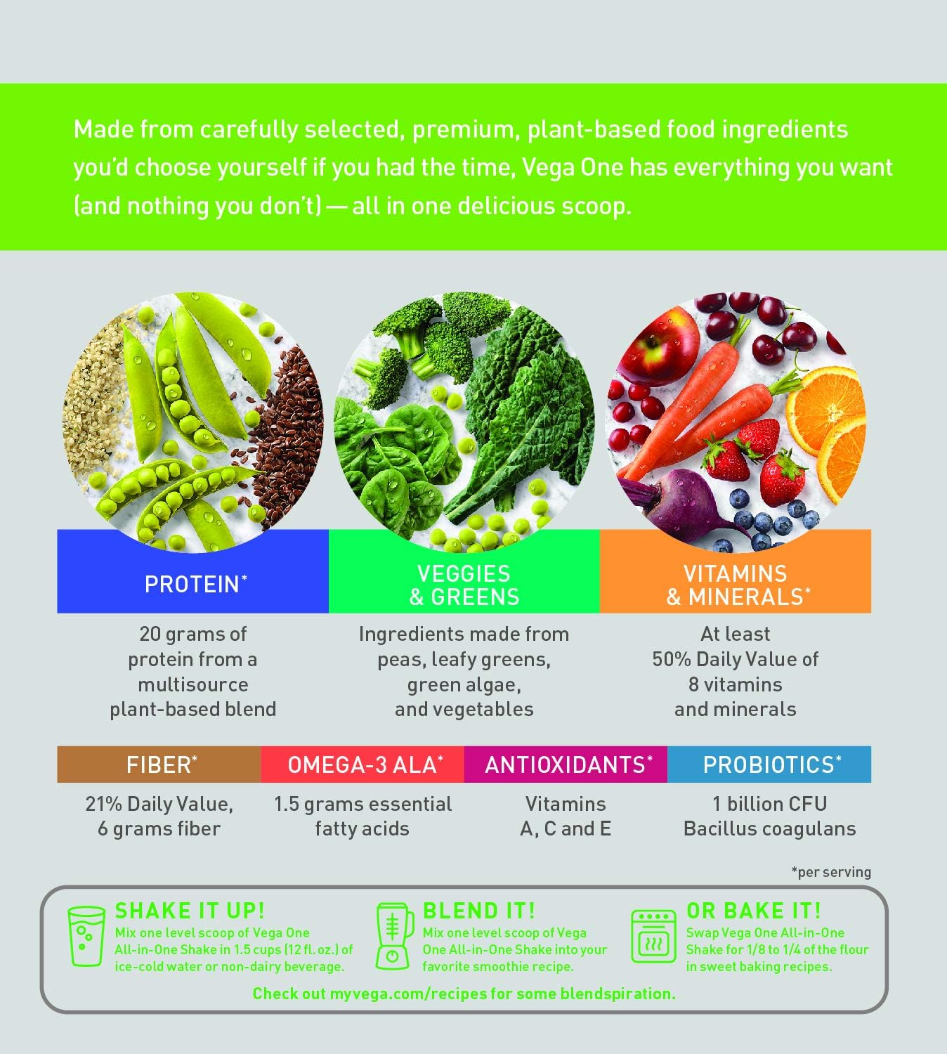 Vega One Berry Nutritional Shake - Plant Based Vegan Protein Powder, Gluten Free, Non GMO (30 oz) - 20 Servings