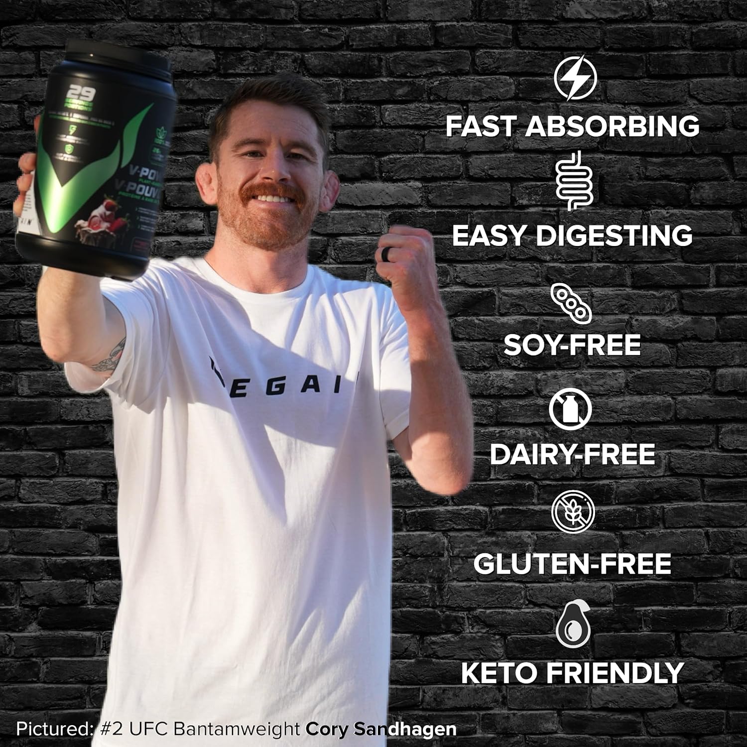 VEGAIN V-Power Plant-Based Protein Powder | 26g Protein, 10.8g BCAAs & EAAs, Zero Fat & Sugars, Dairy & Soy-Free - All Natural - 1kg Strawberries & Cream