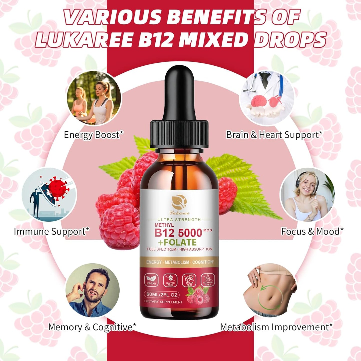 Vegan B12 Sublingual Drops (2 Pack) for Energy, Focus, Mood & Immune Support - Full Spectrum Liquid Vitamins with Methylcobalamin, Adenosyl & Hydroxy B12