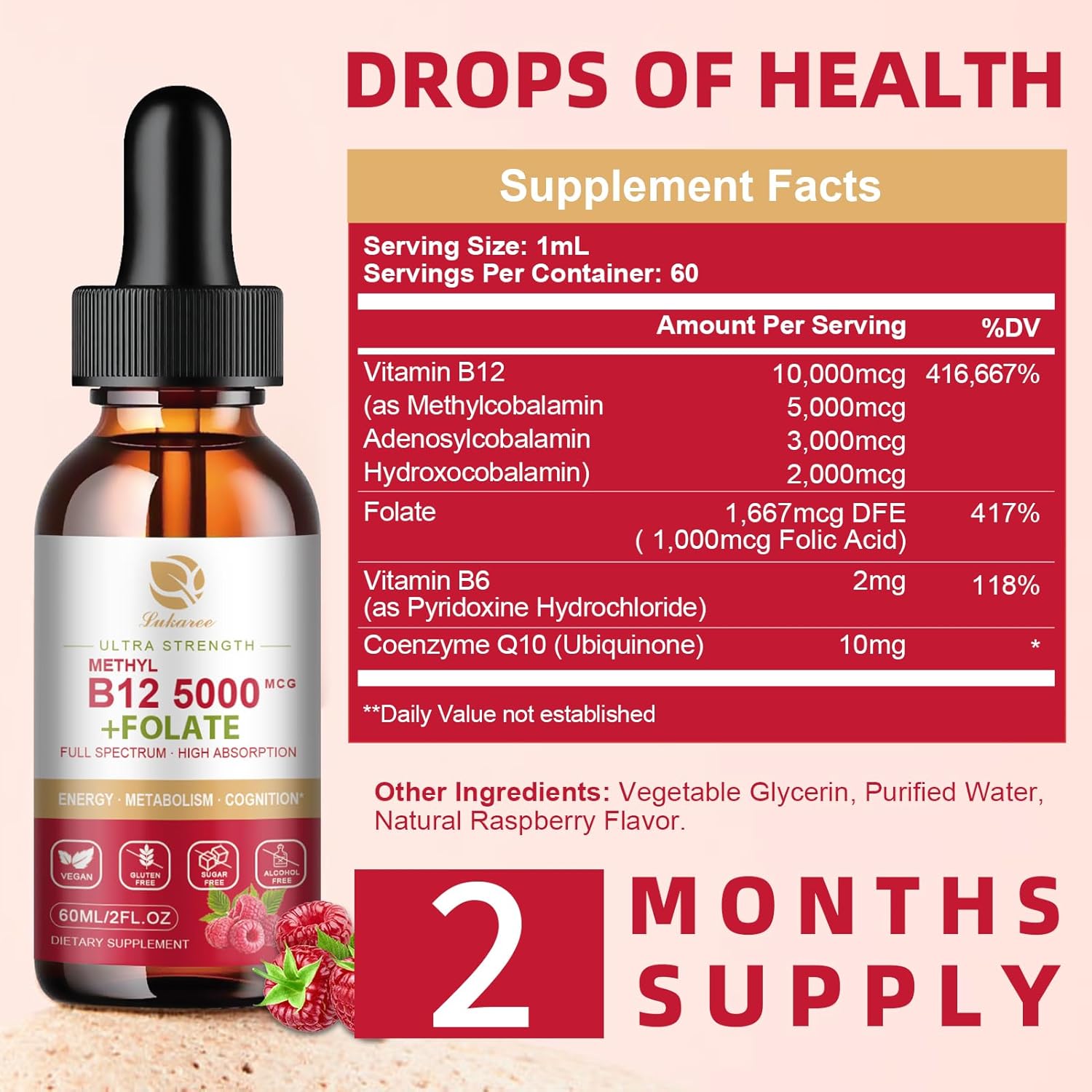 Vegan B12 Sublingual Drops (2 Pack) for Energy, Focus, Mood & Immune Support - Full Spectrum Liquid Vitamins with Methylcobalamin, Adenosyl & Hydroxy B12