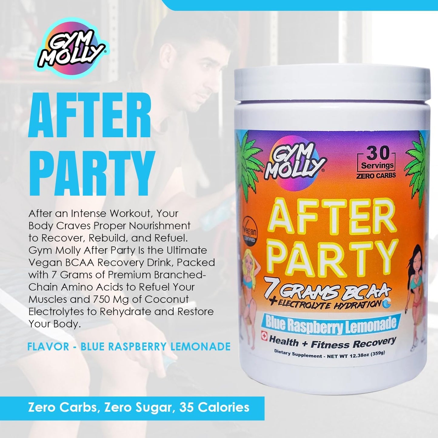 Vegan BCAA Powder for Workout Recovery - Electrolyte and Amino Acids Drink, Zero Carbs, Zero Sugar, 35 Calories (Blue Raspberry)