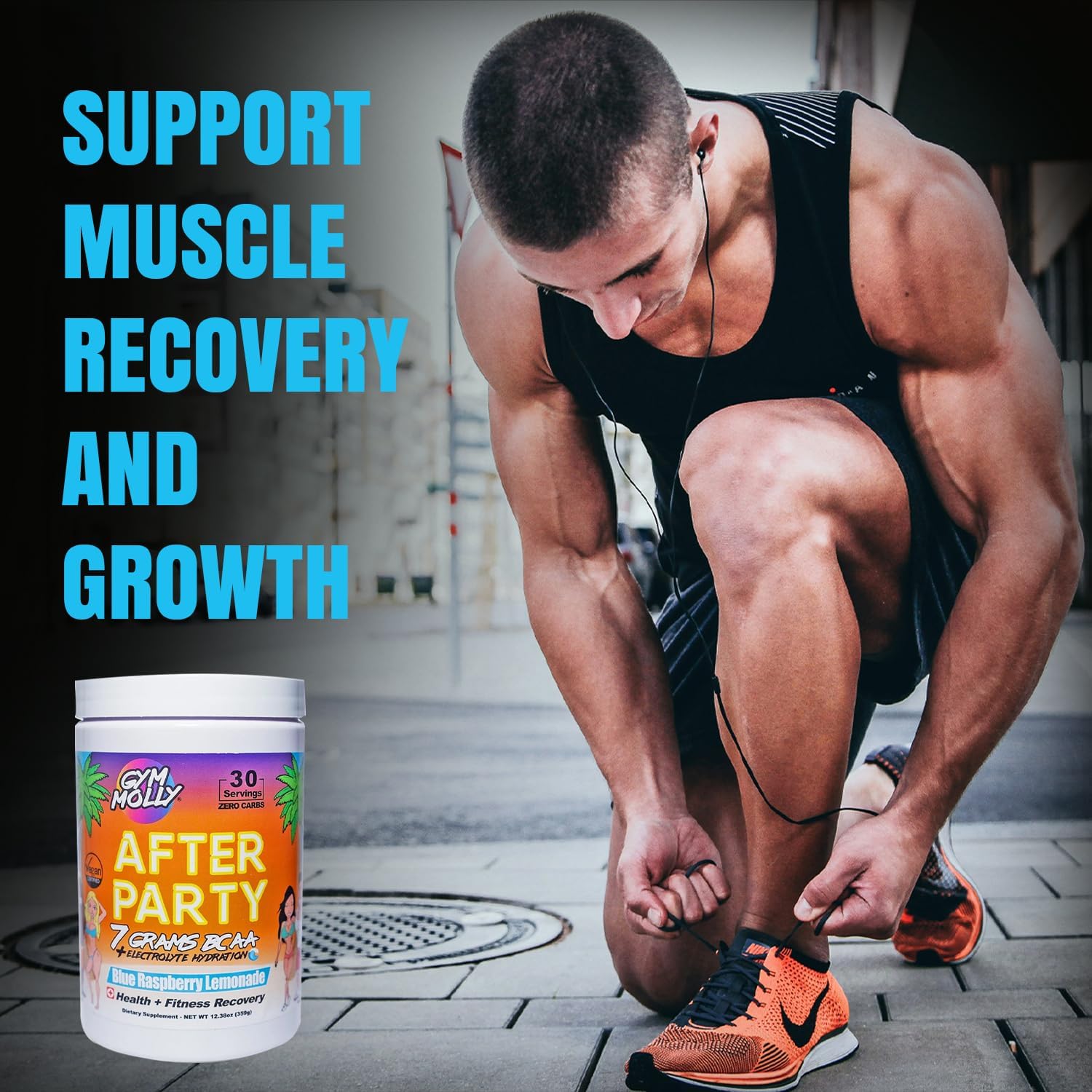 Vegan BCAA Powder for Workout Recovery - Electrolyte and Amino Acids Drink, Zero Carbs, Zero Sugar, 35 Calories (Blue Raspberry)