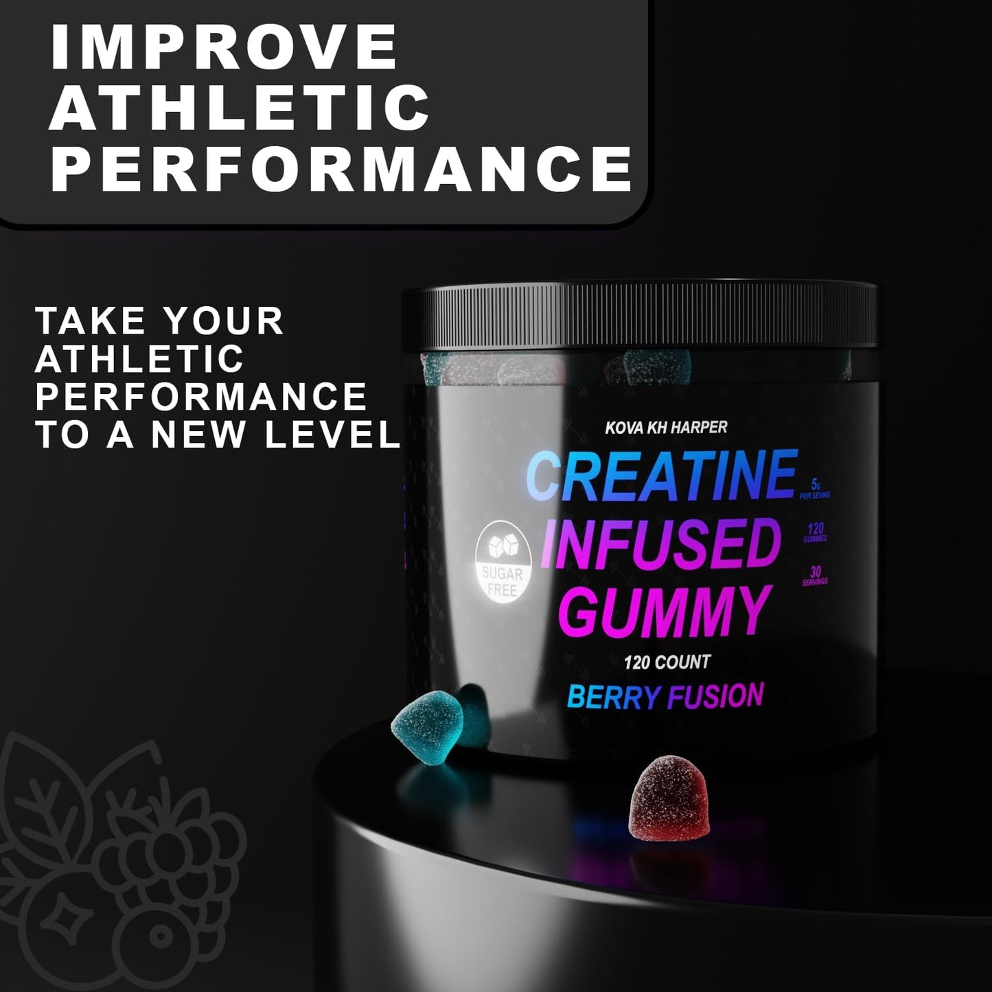 Vegan Berry Fusion Creatine Monohydrate Gummies - 5g Creatine Per Serving - 120 Count - Gluten-Free, Sugar-Free, Natural Ingredients - Muscle Growth & Recovery Support