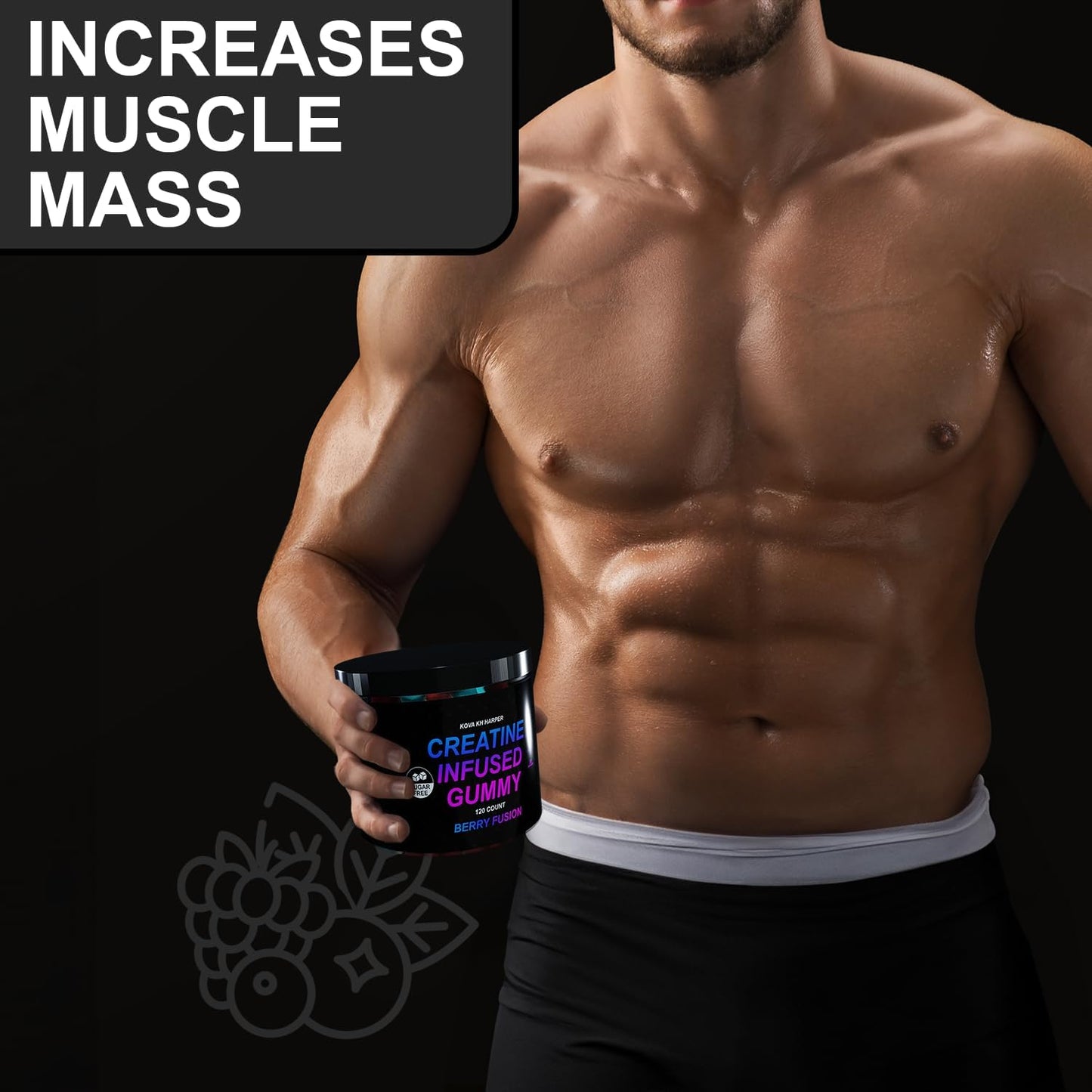 Vegan Berry Fusion Creatine Monohydrate Gummies - 5g Creatine Per Serving - 120 Count - Gluten-Free, Sugar-Free, Natural Ingredients - Muscle Growth & Recovery Support