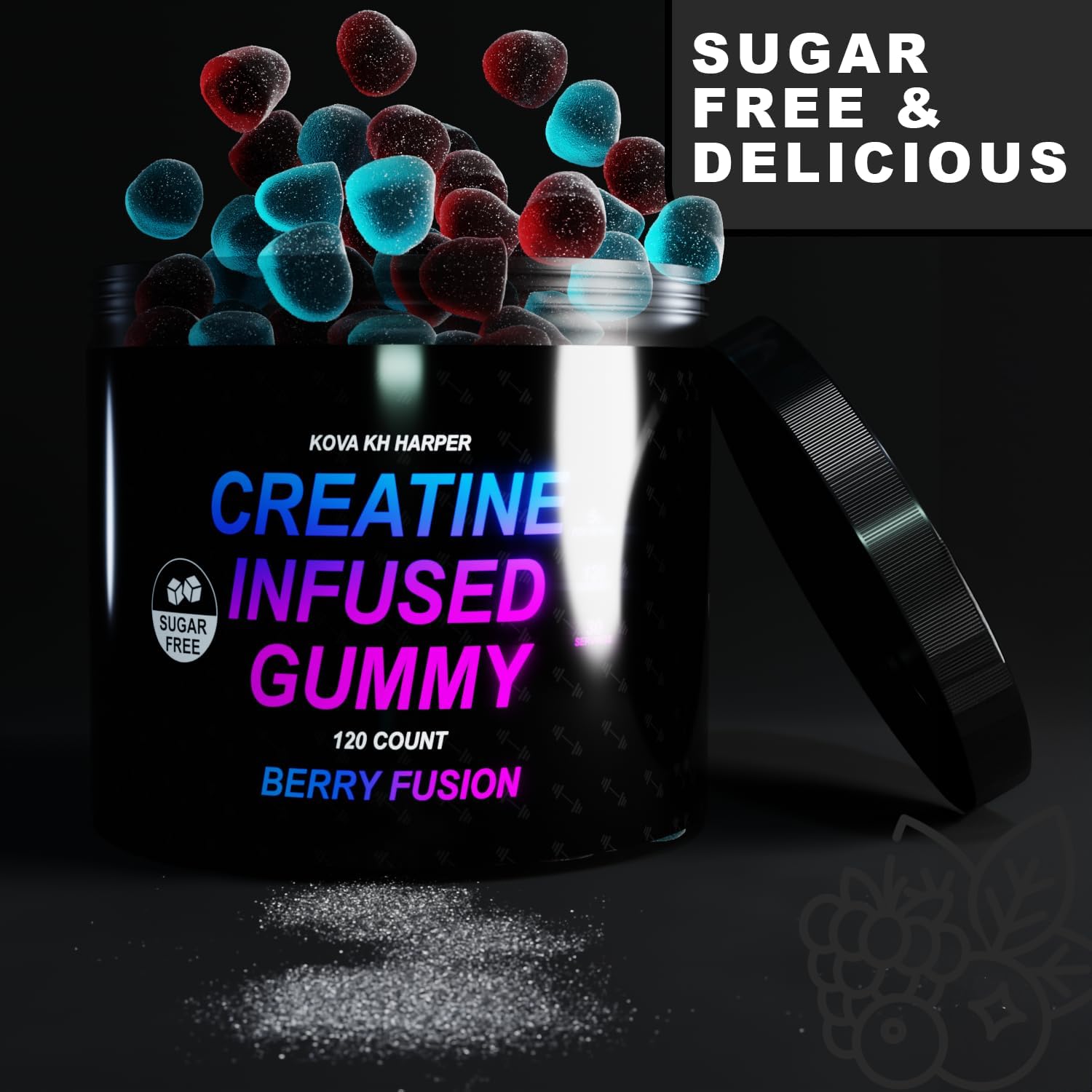 Vegan Berry Fusion Creatine Monohydrate Gummies - 5g Creatine Per Serving - 120 Count - Gluten-Free, Sugar-Free, Natural Ingredients - Muscle Growth & Recovery Support