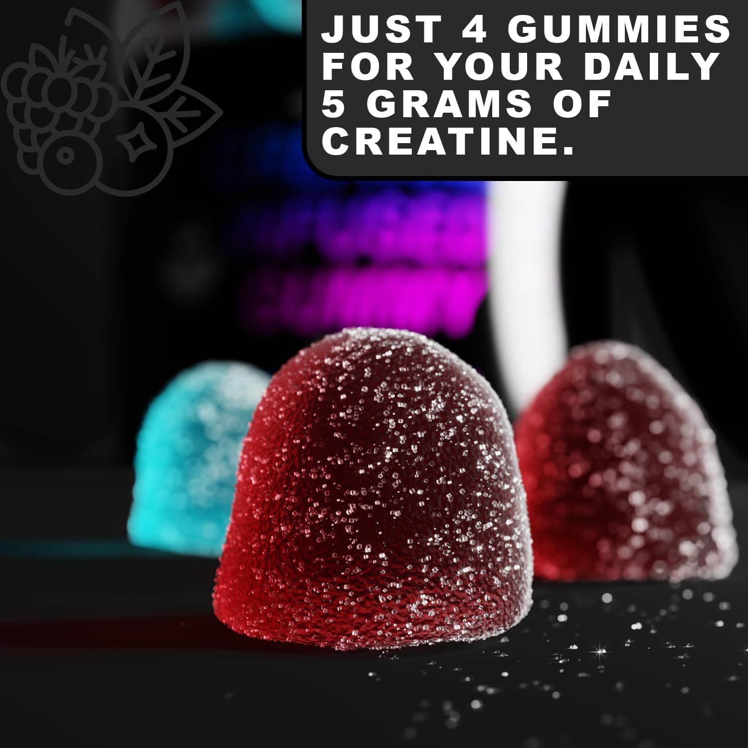 Vegan Berry Fusion Creatine Monohydrate Gummies - 5g Creatine Per Serving - 120 Count - Gluten-Free, Sugar-Free, Natural Ingredients - Muscle Growth & Recovery Support