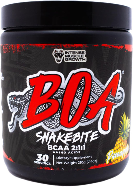 Vegan BOA Snakebite BCAA 2:1:1 Amino Acids Powder - Pineapple Flavor, 30 Servings, Gluten & Sugar Free for Improved Performance & Recovery