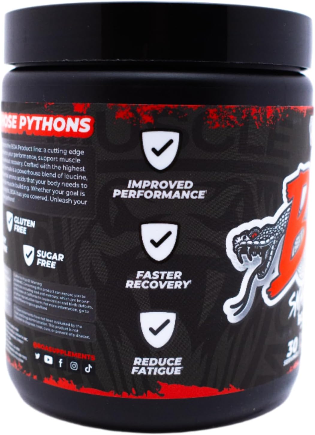 Vegan BOA Snakebite BCAA 2:1:1 Amino Acids Powder - Pineapple Flavor, 30 Servings, Gluten & Sugar Free for Improved Performance & Recovery