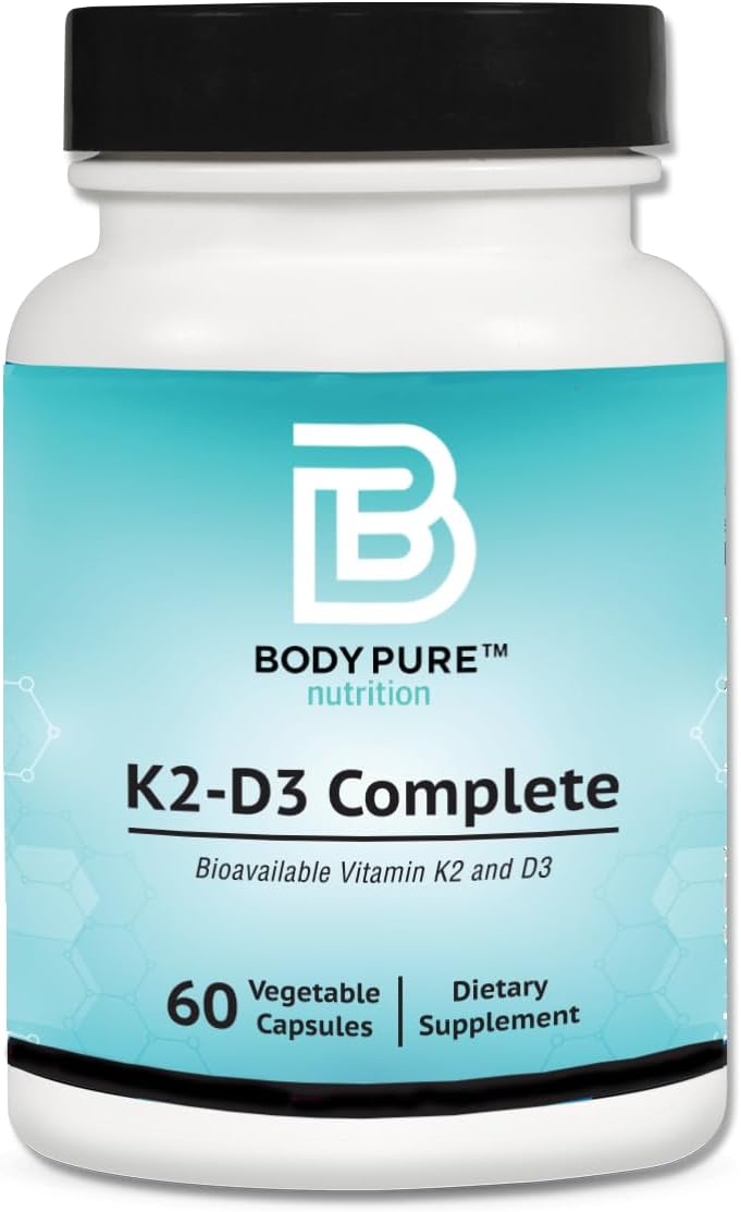 Vegan Body Pure K2-D3 Complete: 5000iu D3, 45mcg K2 as MK7, One-a-Day Formula - 60 Capsules