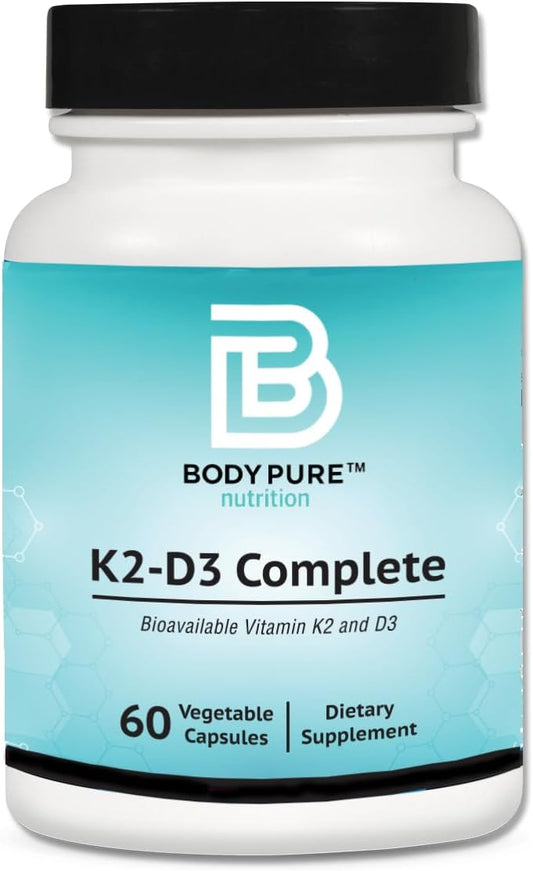 Vegan Body Pure K2-D3 Complete: 5000iu D3, 45mcg K2 as MK7, One-a-Day Formula - 60 Capsules