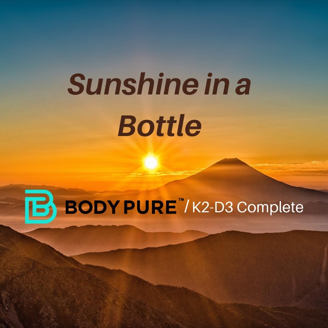 Vegan Body Pure K2-D3 Complete: 5000iu D3, 45mcg K2 as MK7, One-a-Day Formula - 60 Capsules