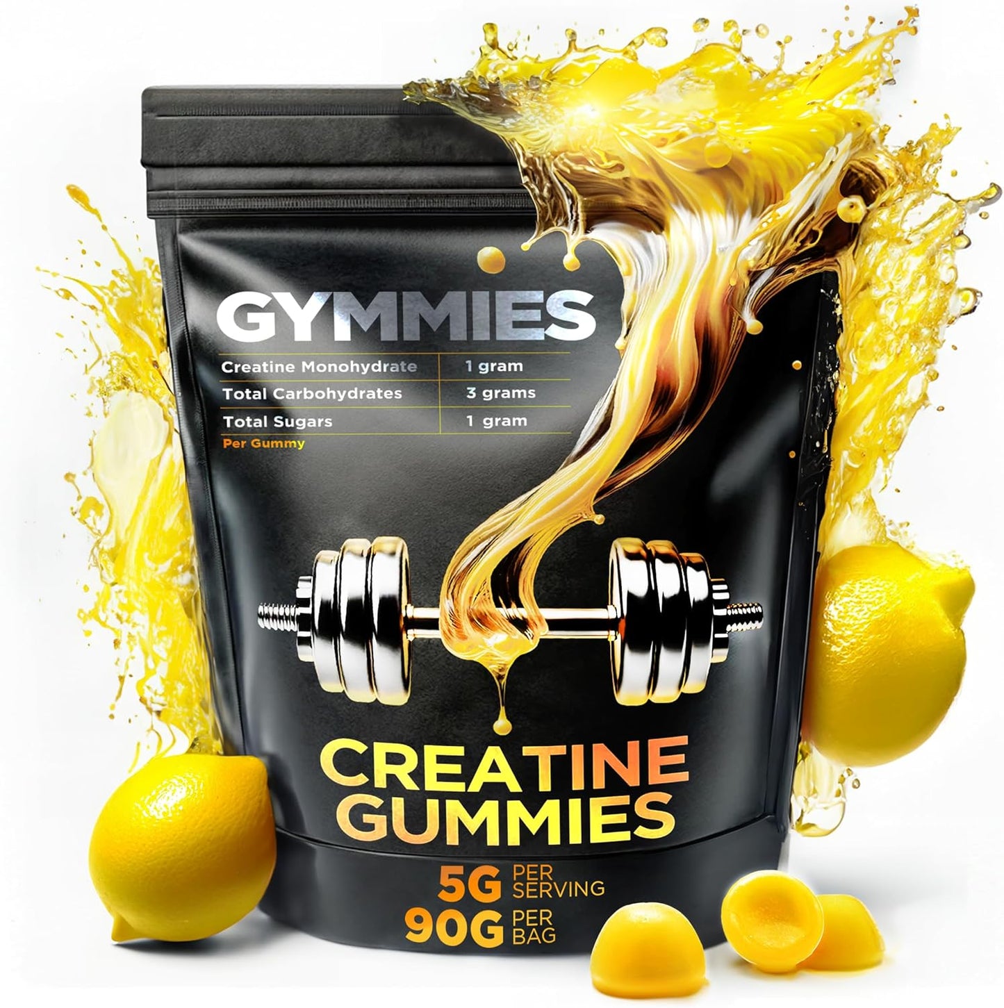 Vegan Creatine Monohydrate Gummies for Muscle Growth & Performance - 5g Creatine - Non-GMO, Gluten-Free - 90ct Lemon Gummies
