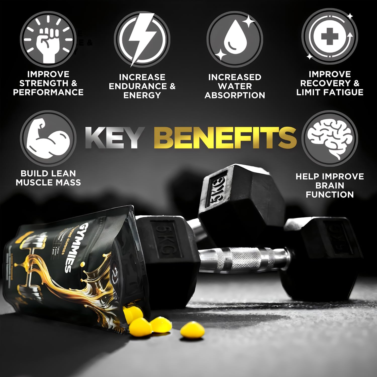 Vegan Creatine Monohydrate Gummies for Muscle Growth & Performance - 5g Creatine - Non-GMO, Gluten-Free - 90ct Lemon Gummies