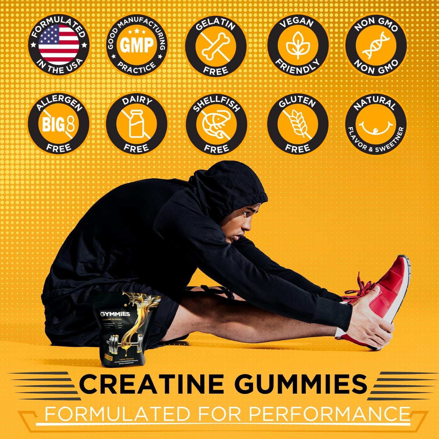 Vegan Creatine Monohydrate Gummies for Muscle Growth & Performance - 5g Creatine - Non-GMO, Gluten-Free - 90ct Lemon Gummies