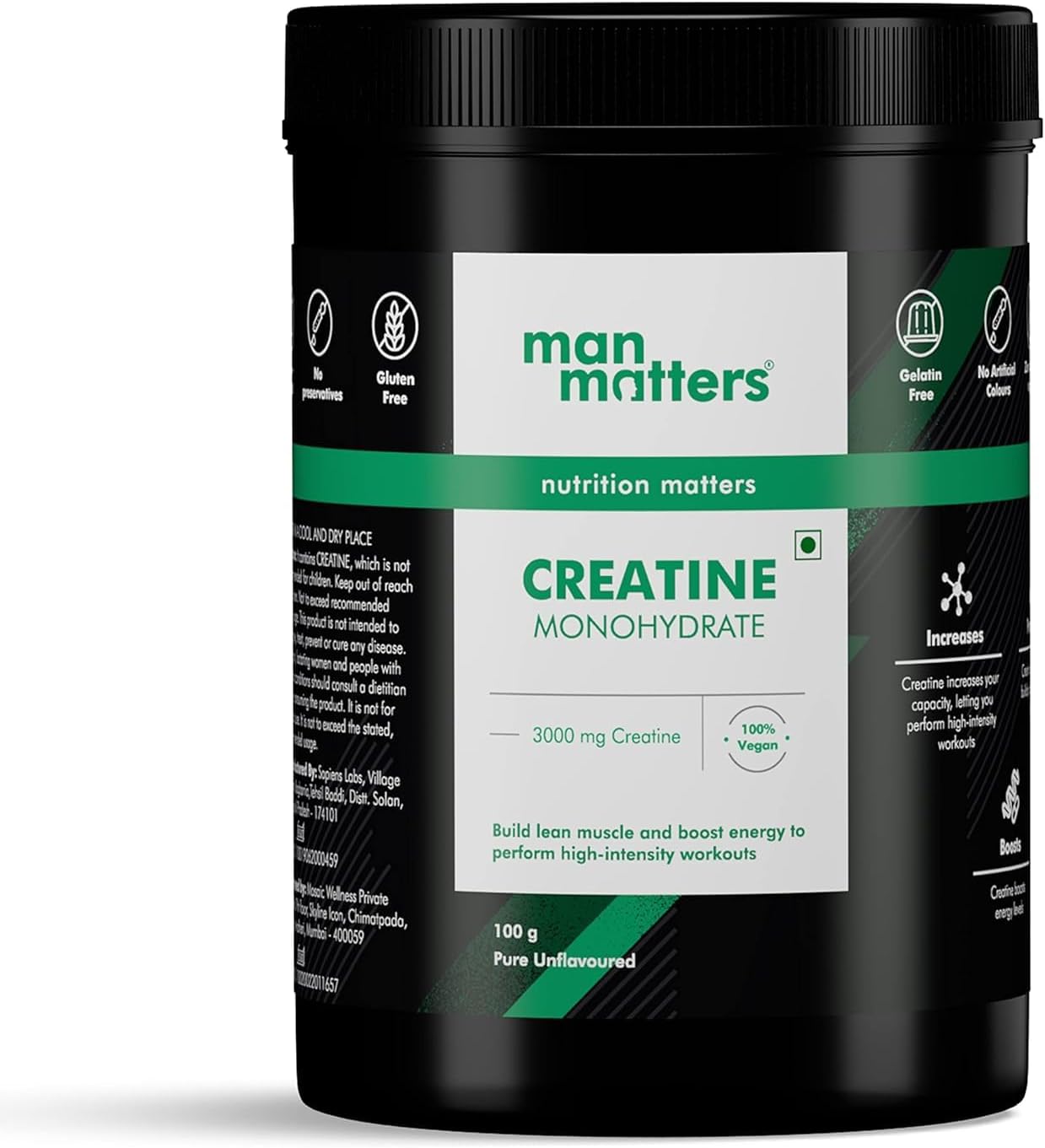 Vegan Creatine Monohydrate Powder for Energy, Muscle Repair, and Lean Muscle Mass - 33 Servings, 100g