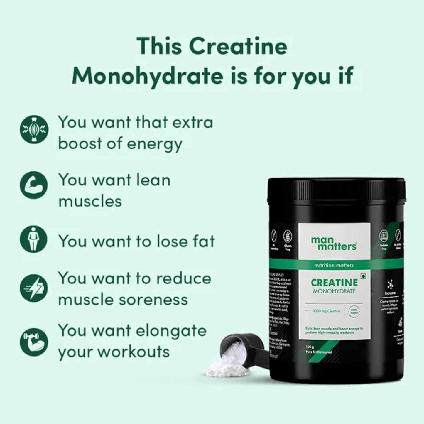 Vegan Creatine Monohydrate Powder for Energy, Muscle Repair, and Lean Muscle Mass - 33 Servings, 100g