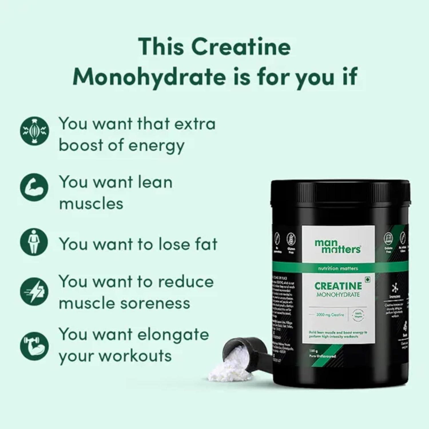 Vegan Creatine Monohydrate Powder for Energy, Muscle Repair, and Lean Muscle Mass - 33 Servings, 100g